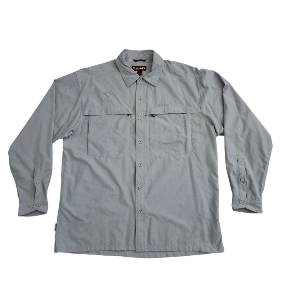 Simms (Mens XL) Gray Button Fishing Shirt Long Sleeve COR3 Hiking Outdoor Vented